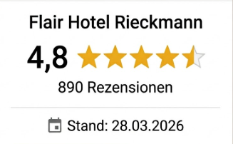 Google Bewertung Flair Hotel Rieckmann: 4,8 Sterne